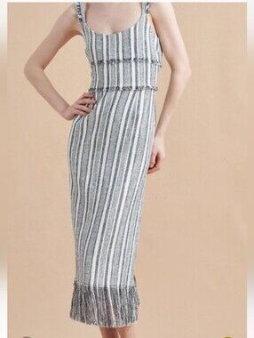 La Ligne Jordan Fringed Striped Midi Dress Size 6 EUC